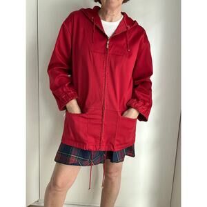St John Sport Red Hooded Jacket Size M Zip Front Nautical Coastal Preppy Style